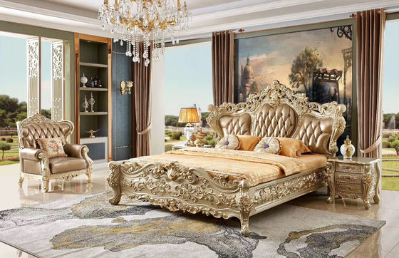 ISO14001 European Style Bedroom Furniture Five Star Hotel Solid Wood Double Bed